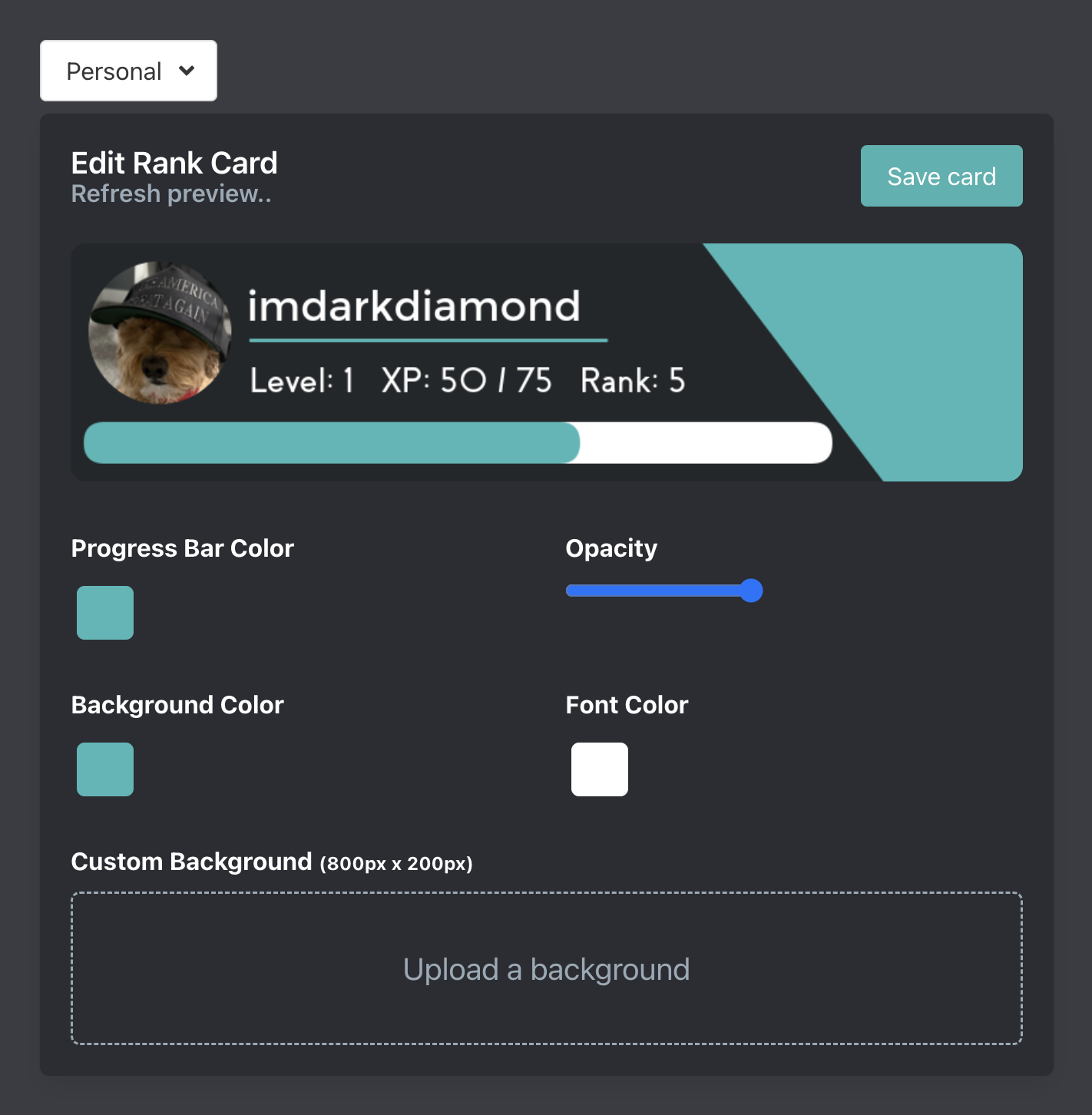 Card settings
