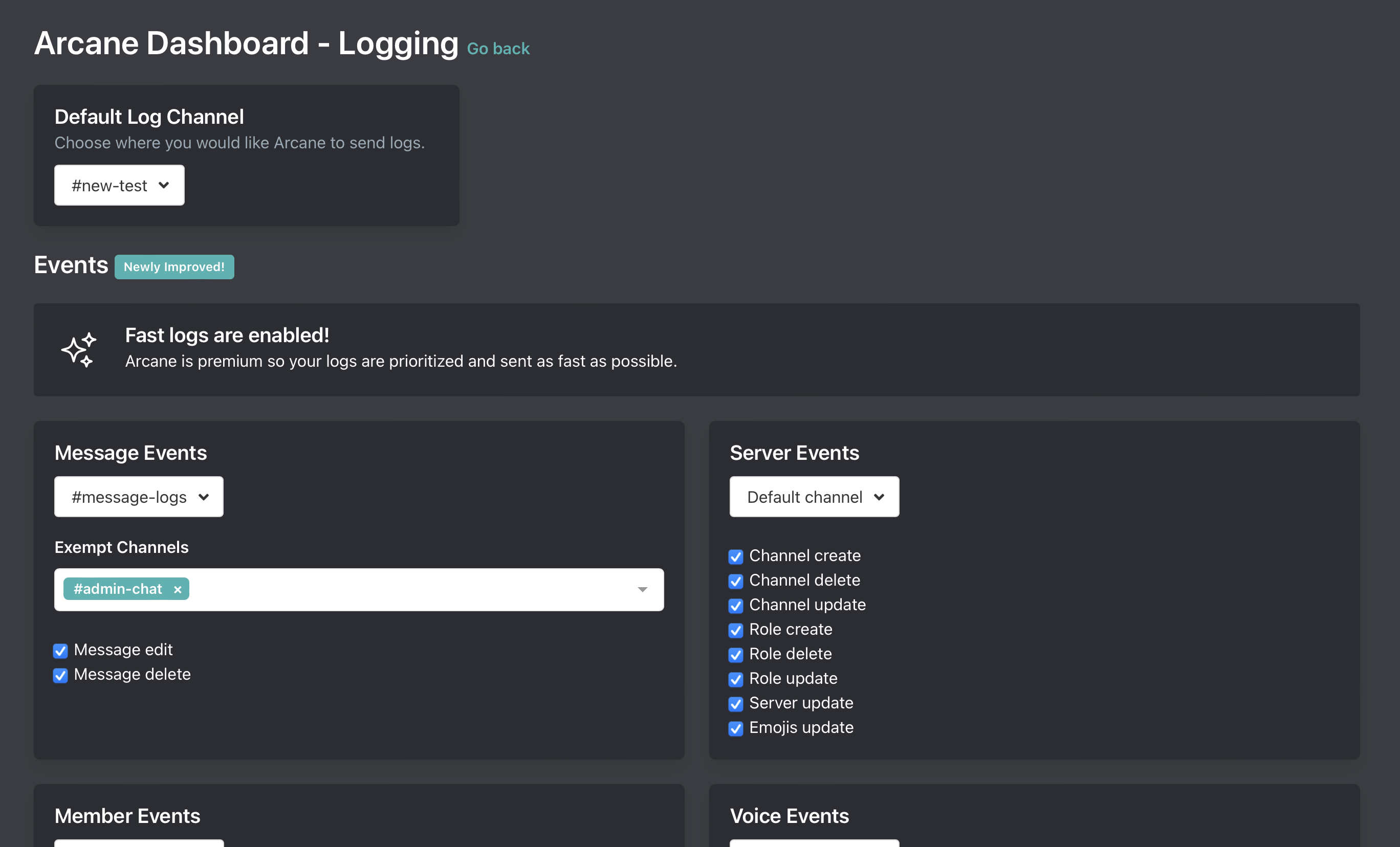 Logging dashboard